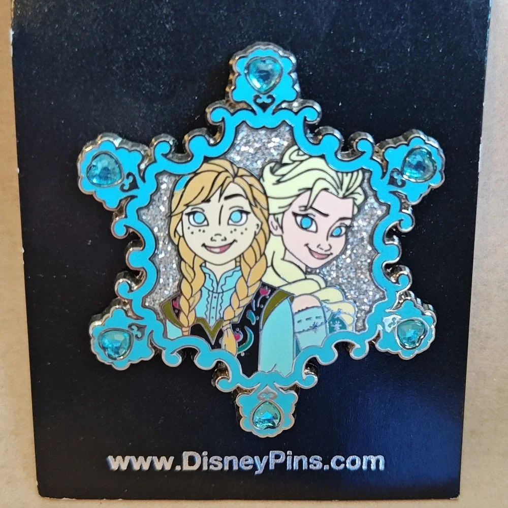 Disney Frozen Anna Elsa Snowflake Pin Trading Blue Glitter Gem Disney Parks